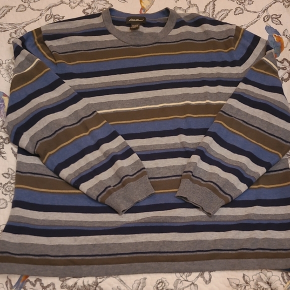 Eddie Bauer Men's Crewneck Sweater - Sz XXL Blue/gray Stripes - Picture 1 of 8